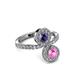 3 - Kevia Pink Sapphire and Iolite with Side Diamonds Bypass Ring 
