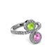 3 - Kevia Pink Sapphire and Peridot with Side Diamonds Bypass Ring 