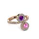 3 - Kevia Pink Sapphire and Amethyst with Side Diamonds Bypass Ring 