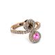3 - Kevia Pink Sapphire and Smoky Quartz with Side Diamonds Bypass Ring 