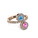 3 - Kevia Pink Sapphire and Blue Topaz with Side Diamonds Bypass Ring 