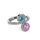 3 - Kevia Pink Sapphire and London Blue Topaz with Side Diamonds Bypass Ring 