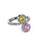 3 - Kevia Pink and Yellow Sapphire with Side Diamonds Bypass Ring 