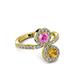 3 - Kevia Citrine and Pink Sapphire with Side Diamonds Bypass Ring 