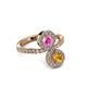 3 - Kevia Citrine and Pink Sapphire with Side Diamonds Bypass Ring 