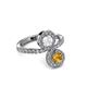 3 - Kevia Citrine and White Sapphire with Side Diamonds Bypass Ring 