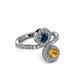 3 - Kevia Citrine and Blue Diamond with Side Diamonds Bypass Ring 