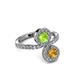 3 - Kevia Citrine and Peridot with Side Diamonds Bypass Ring 