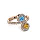 3 - Kevia Citrine and Blue Topaz with Side Diamonds Bypass Ring 