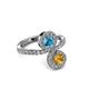 3 - Kevia Citrine and London Blue Topaz with Side Diamonds Bypass Ring 