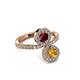 3 - Kevia Citrine and Ruby with Side Diamonds Bypass Ring 
