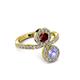 3 - Kevia Tanzanite and Ruby with Side Diamonds Bypass Ring 