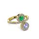 3 - Kevia Tanzanite and Emerald with Side Diamonds Bypass Ring 