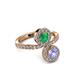 3 - Kevia Tanzanite and Emerald with Side Diamonds Bypass Ring 