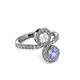 3 - Kevia Tanzanite and White Sapphire with Side Diamonds Bypass Ring 
