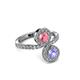 3 - Kevia Tanzanite and Pink Tourmaline with Side Diamonds Bypass Ring 