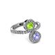 3 - Kevia Tanzanite and Peridot with Side Diamonds Bypass Ring 