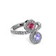 3 - Kevia Tanzanite and Rhodolite Garnet with Side Diamonds Bypass Ring 