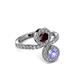 3 - Kevia Tanzanite and Red Garnet with Side Diamonds Bypass Ring 