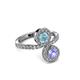 3 - Kevia Tanzanite and Aquamarine with Side Diamonds Bypass Ring 