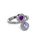 3 - Kevia Tanzanite and Amethyst with Side Diamonds Bypass Ring 