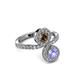 3 - Kevia Tanzanite and Smoky Quartz with Side Diamonds Bypass Ring 