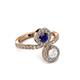 3 - Kevia White and Blue Sapphire with Side Diamonds Bypass Ring 