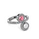 3 - Kevia White Sapphire and Pink Tourmaline with Side Diamonds Bypass Ring 