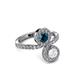 3 - Kevia White Sapphire and Blue Diamond with Side Diamonds Bypass Ring 