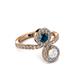 3 - Kevia White Sapphire and Blue Diamond with Side Diamonds Bypass Ring 