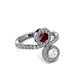 3 - Kevia White Sapphire and Ruby with Side Diamonds Bypass Ring 
