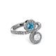 3 - Kevia White Sapphire and London Blue Topaz with Side Diamonds Bypass Ring 