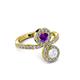 3 - Kevia White Sapphire and Amethyst with Side Diamonds Bypass Ring 