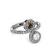 3 - Kevia White Sapphire and Smoky Quartz with Side Diamonds Bypass Ring 
