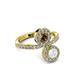 3 - Kevia White Sapphire and Smoky Quartz with Side Diamonds Bypass Ring 
