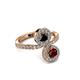 3 - Kevia Ruby and Black Diamond with Side Diamonds Bypass Ring 