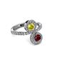 3 - Kevia Ruby and Yellow Diamond with Side Diamonds Bypass Ring 