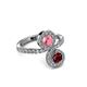 3 - Kevia Ruby and Pink Tourmaline with Side Diamonds Bypass Ring 