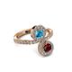 3 - Kevia Ruby and London Blue Topaz with Side Diamonds Bypass Ring 
