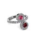 3 - Kevia Ruby and Rhodolite Garnet with Side Diamonds Bypass Ring 