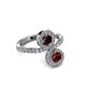 3 - Kevia Ruby and Red Garnet with Side Diamonds Bypass Ring 