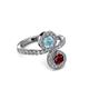 3 - Kevia Ruby and Aquamarine with Side Diamonds Bypass Ring 