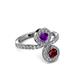 3 - Kevia Ruby and Amethyst with Side Diamonds Bypass Ring 