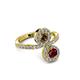 3 - Kevia Ruby and Smoky Quartz with Side Diamonds Bypass Ring 