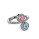 3 - Kevia Aquamarine and Pink Tourmaline with Side Diamonds Bypass Ring 
