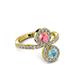 3 - Kevia Aquamarine and Pink Tourmaline with Side Diamonds Bypass Ring 