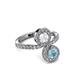 3 - Kevia Aquamarine and White Sapphire with Side Diamonds Bypass Ring 