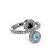 3 - Kevia Aquamarine and Black Diamond with Side Diamonds Bypass Ring 