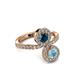 3 - Kevia Aquamarine and Blue Diamond with Side Diamonds Bypass Ring 