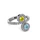 3 - Kevia Aquamarine and Yellow Diamond with Side Diamonds Bypass Ring 